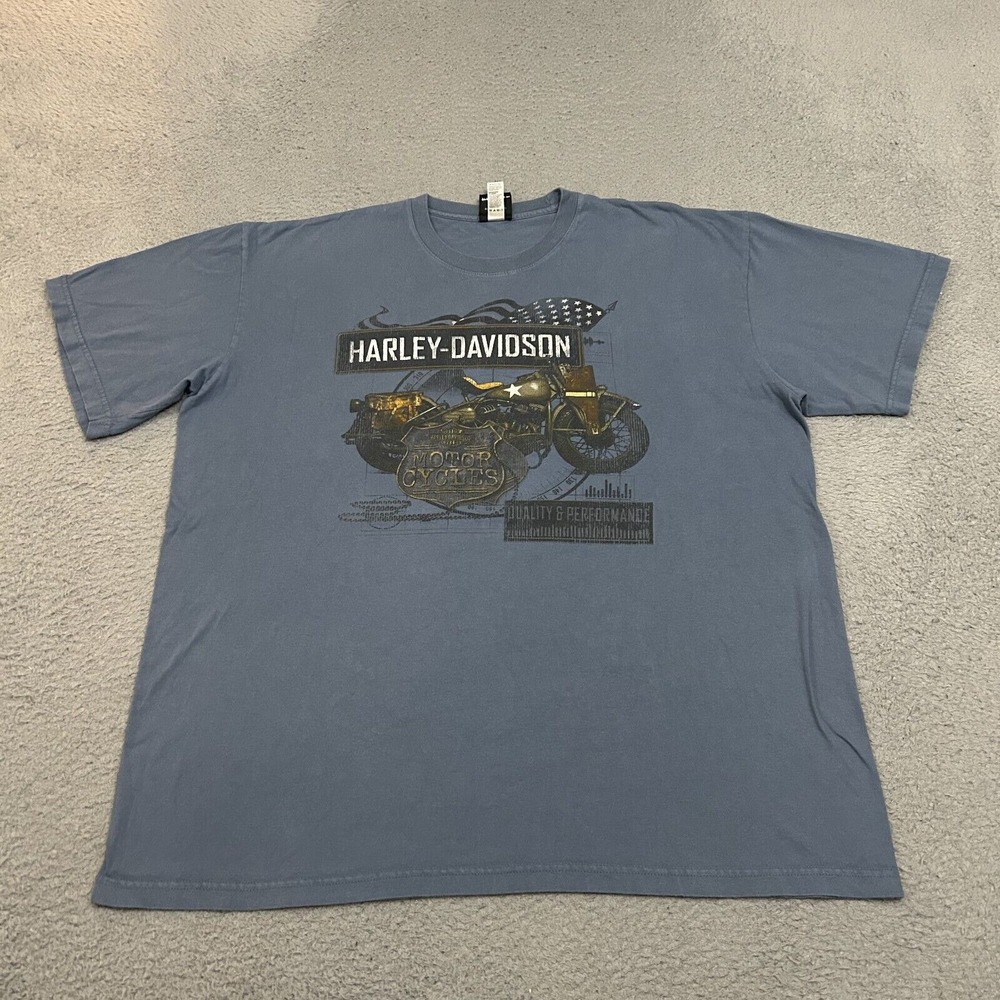 Harley Davidson Shirt Mens 3XL XXXL‎ Blue Short Sleeve Biker Made In USA Adult